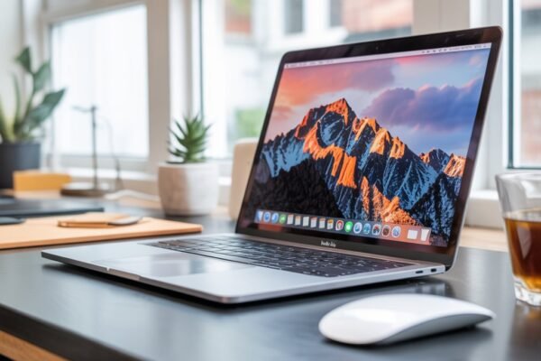 Mac računala showing Apple desktop and laptop computers on a modern workspace
